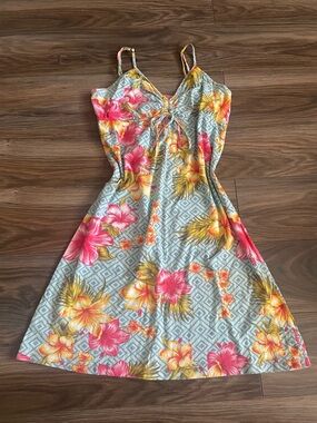 Floral Spaghetti-Strap Midi Dress in Gray with Pink & Yellow Florals